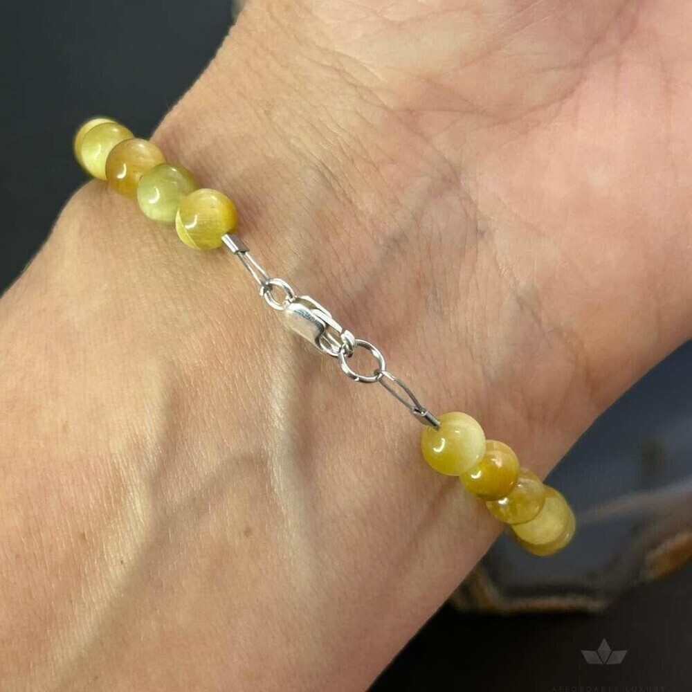 Sterling Silver 6mm Gold Tiger's Eye Beads Bracelet For Women - Picture 3 of 10